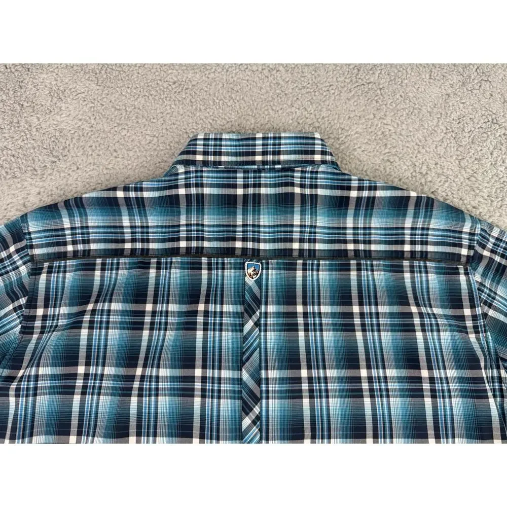 Kuhl Shirt Mens Large Eluxur Blue Plaid Short Sleeve Pearl Snap Western_10